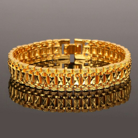 U7 Jewelry Men Wrist Chain Bracelet 8k Gold Plated 12mm Wide Poshmark